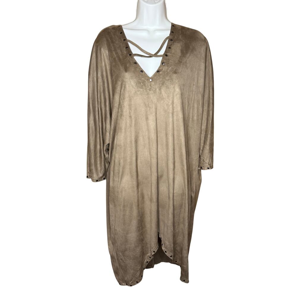 Pol Brown Studded Bat Wing Faux Suede Dress S NWOT